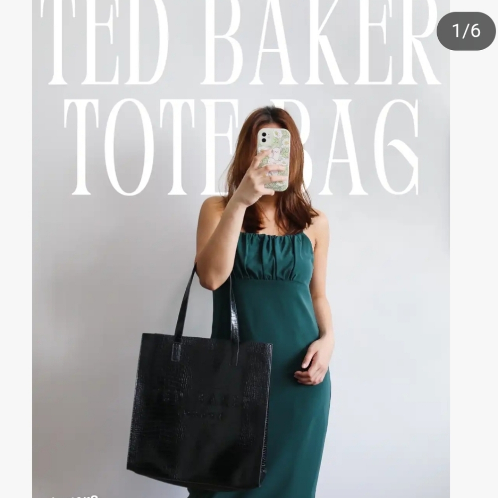 Ted Baker London The Icon Soocon Glossy Crocco Tote, Black, Faux Leather - Picture 5 of 10